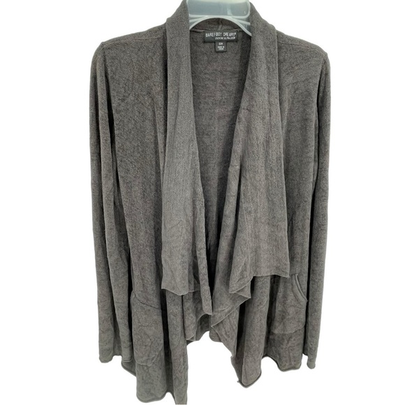 Barefoot Dreams CozyChic Ultra Lite Cardi Sweater Size S /M drape front gray - Picture 1 of 10